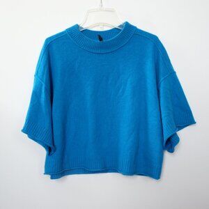 ANTHROPOLOGIE Goldie Crew Neck Cashmere Sweater XS Bright Blue